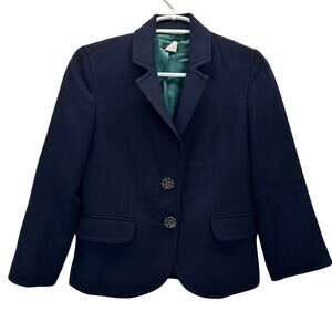 J. Crew Wool Blazer Blue Gold Blue Floral Buttons 4 Academia Business